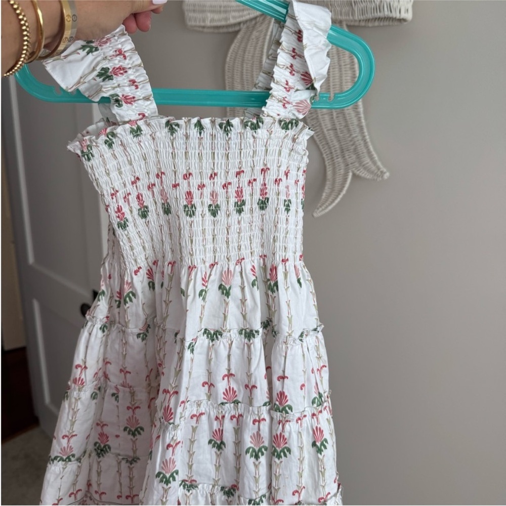 Hill House Smocked Kids Dress - White with Green and Pink Floral
